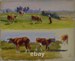Tableau ancien, Charles Wislin 1852-1932. Vaches