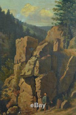 Tableau ancien Claude Nozerine Paysage ruine Vosges Lorraine hst Remiremont 1850