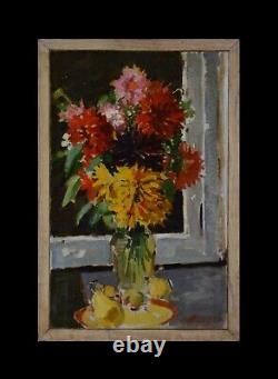 Tableau ancien, Constantin Belayeff XX? Siecle. Fleurs et coupe de fruits