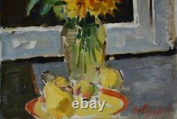 Tableau ancien, Constantin Belayeff XX? Siecle. Fleurs et coupe de fruits