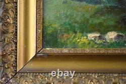 Tableau ancien, École Européenne vers 1930. Cerisier au bord d'un lac
