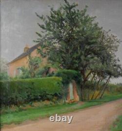 Tableau ancien, École Française 1932. Paysage, bord de route