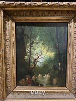 Tableau ancien Ecole Française Du 19ème Siècle Les Baigneurs Dans Le Sous Bois