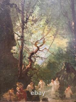 Tableau ancien Ecole Française Du 19ème Siècle Les Baigneurs Dans Le Sous Bois