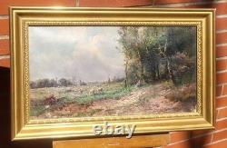 Tableau ancien. École Française. Paysage Animé Peinture huile sur toile