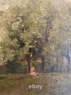 Tableau ancien Ecole Impressionniste Jeune Femme Sous Un Arbre, Circa 1890