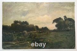 Tableau ancien, Ecole de Barbizon autour de Daubigny, Peinture, Paysage, XIXe