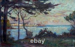 Tableau ancien Georges Souillet 1861-1947 Paysage Mer Bretagne Impressionniste