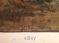 Tableau ancien Georges Stein (1870-1955) huile paysage animé à Busseau signé Oil