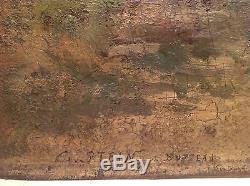 Tableau ancien Georges Stein (1870-1955) huile paysage animé à Busseau signé Oil