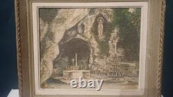 Tableau ancien Grotte de Lourdes Huile signée SÈNE (XXe)Tableau ancien