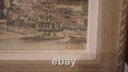 Tableau ancien Grotte de Lourdes Huile signée SÈNE (XXe)Tableau ancien