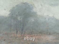 Tableau ancien, HSC, Matin brumeux, Bord d'étang, signé à identifier, 1920-30