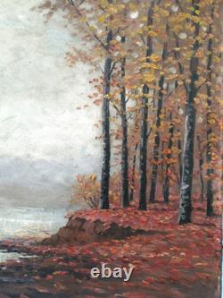 Tableau ancien, HSC, Matin brumeux, Bord d'étang, signé à identifier, 1920-30