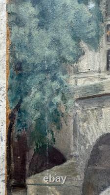 Tableau ancien HSP René KARBOWSKY (1883-) Vue Pont Marie Paris Huile s panneau