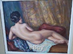 Tableau ancien. HST Femme nue couchée par Albert GENTA (1901-1989)