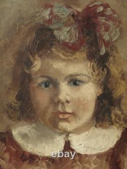 Tableau ancien HST Jeune fille, fillette aux boucles blondes, 1941, signé Tableau ancien HST Jeune fille, fillette aux boucles blondes, 1941, signé