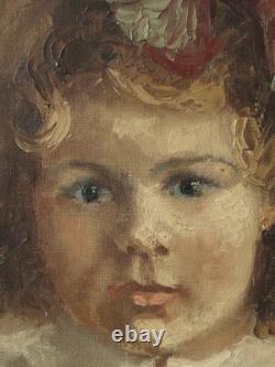Tableau ancien HST Jeune fille, fillette aux boucles blondes, 1941, signé Tableau ancien HST Jeune fille, fillette aux boucles blondes, 1941, signé