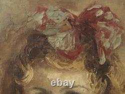 Tableau ancien HST Jeune fille, fillette aux boucles blondes, 1941, signé