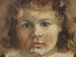 Tableau ancien HST Jeune fille, fillette aux boucles blondes, 1941, signé