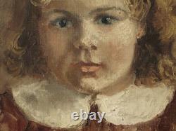 Tableau ancien HST Jeune fille, fillette aux boucles blondes, 1941, signé