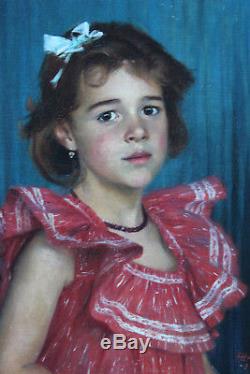 Tableau ancien HST Portrait de fillette 1898 François HALKETT (1856-1921)