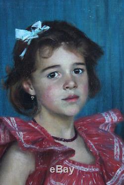 Tableau ancien HST Portrait de fillette 1898 François HALKETT (1856-1921)