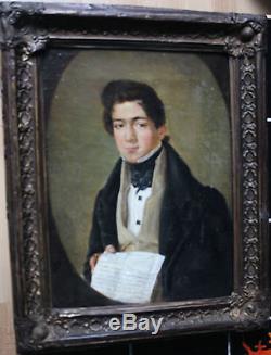 Tableau ancien HST Portrait de jeune homme 1832 Signé