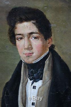 Tableau ancien HST Portrait de jeune homme 1832 Signé