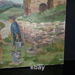 Tableau ancien HST ferme animée Naif fauvisme BERTHOMIEUX école française