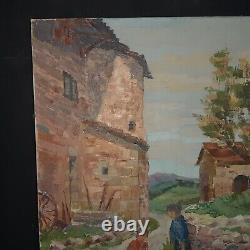 Tableau ancien HST ferme animée Naif fauvisme BERTHOMIEUX école française