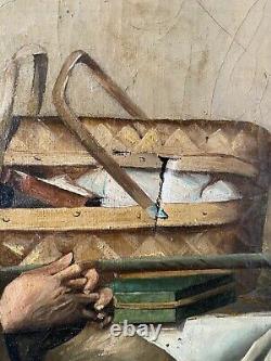 Tableau ancien HST portrait vieux pêcheur, XIXème siècle, signé Jules de Berck