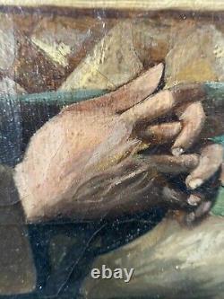 Tableau ancien HST portrait vieux pêcheur, XIXème siècle, signé Jules de Berck