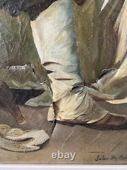 Tableau ancien HST portrait vieux pêcheur, XIXème siècle, signé Jules de Berck