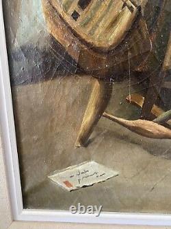 Tableau ancien HST portrait vieux pêcheur, XIXème siècle, signé Jules de Berck