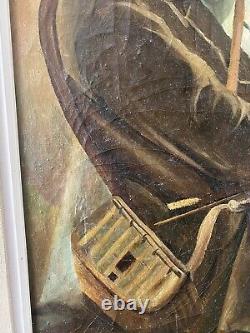 Tableau ancien HST portrait vieux pêcheur, XIXème siècle, signé Jules de Berck