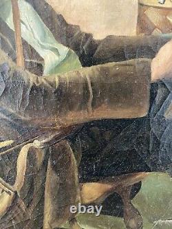 Tableau ancien HST portrait vieux pêcheur, XIXème siècle, signé Jules de Berck