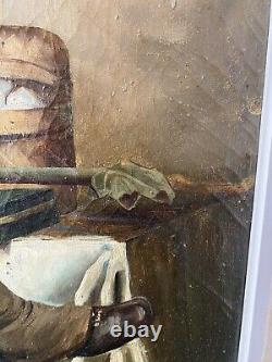 Tableau ancien HST portrait vieux pêcheur, XIXème siècle, signé Jules de Berck