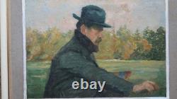 Tableau ancien Henri Laffite peintre palette portrait 1912 paysage