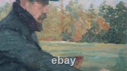 Tableau ancien Henri Laffite peintre palette portrait 1912 paysage