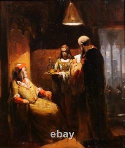Tableau ancien Henri Leys histoire troubadour Belgique romantisme