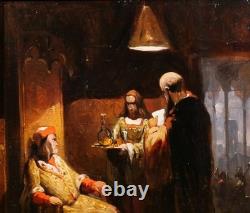 Tableau ancien Henri Leys histoire troubadour Belgique romantisme