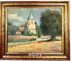 Tableau ancien Hommel (XX) Signé Et Datée 1969 Huile Sur Toile Religiuex Église