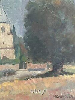 Tableau ancien Hommel (XX) Signé Et Datée 1969 Huile Sur Toile Religiuex Église