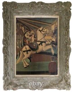 Tableau ancien Hsp scène de genre Carrousel manège Art Naif Serge Fiorio Suisse