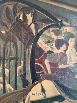 Tableau ancien Hsp scène de genre Carrousel manège Art Naif Serge Fiorio Suisse