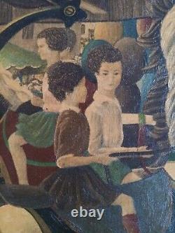 Tableau ancien Hsp scène de genre Carrousel manège Art Naif Serge Fiorio Suisse