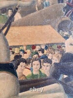 Tableau ancien Hsp scène de genre Carrousel manège Art Naif Serge Fiorio Suisse