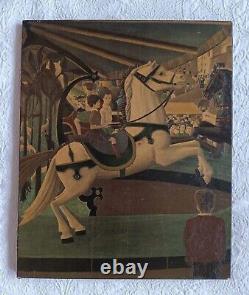 Tableau ancien Hsp scène de genre Carrousel manège Art Naif Serge Fiorio Suisse