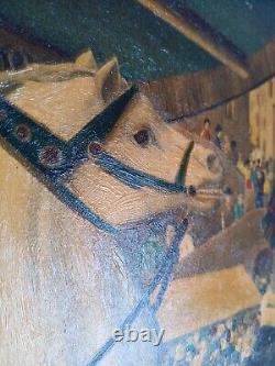 Tableau ancien Hsp scène de genre Carrousel manège Art Naif Serge Fiorio Suisse